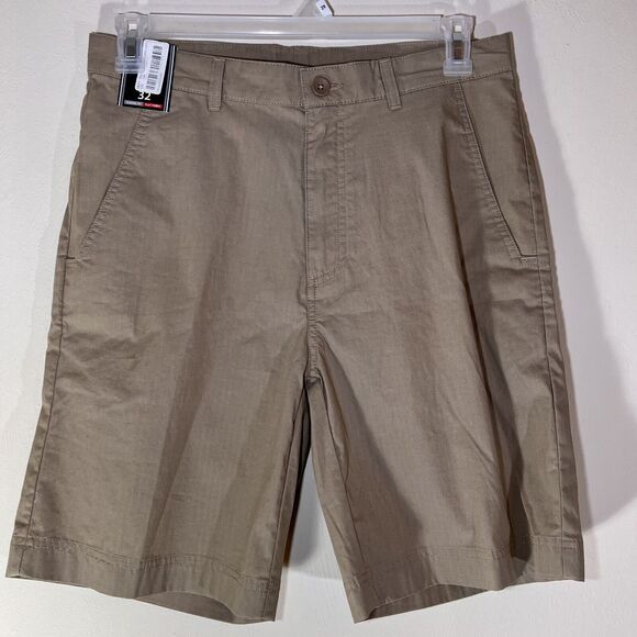 Roundtree & Yorke Classic Fit Shorts Men's 32 Flat Front Chino Beige Ripstop NWT - Picture 1 of 7